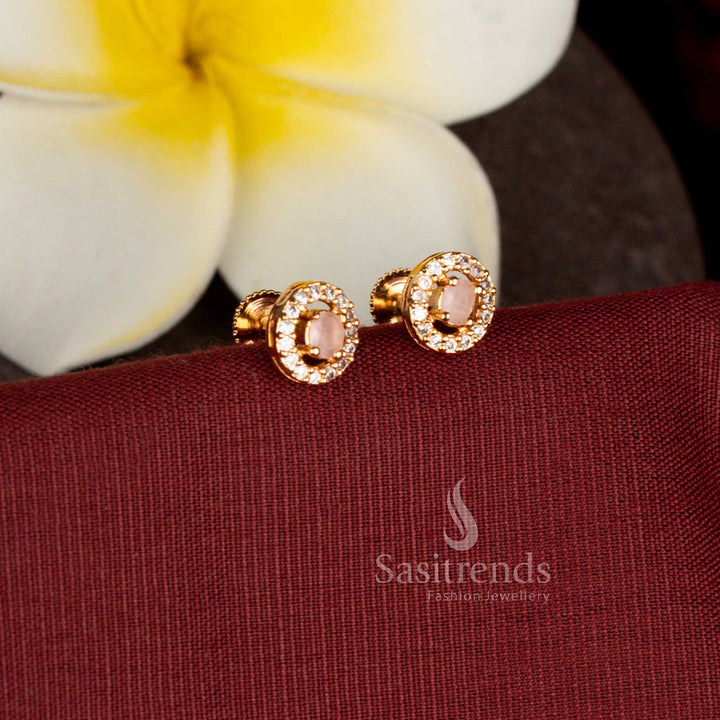 Guaranteed One Gram Micro Gold Plated oval stud earrings for festive wear - Sasitrends
