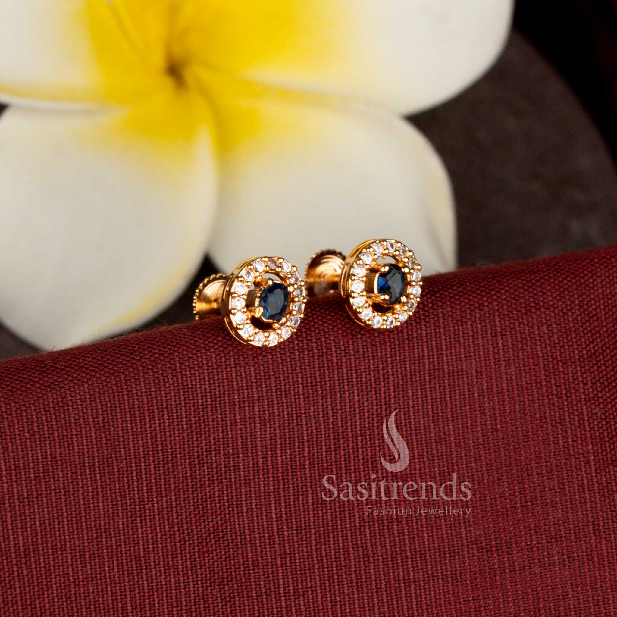 Guaranteed One Gram Micro Gold Plated oval stud earrings for festive wear - Sasitrends