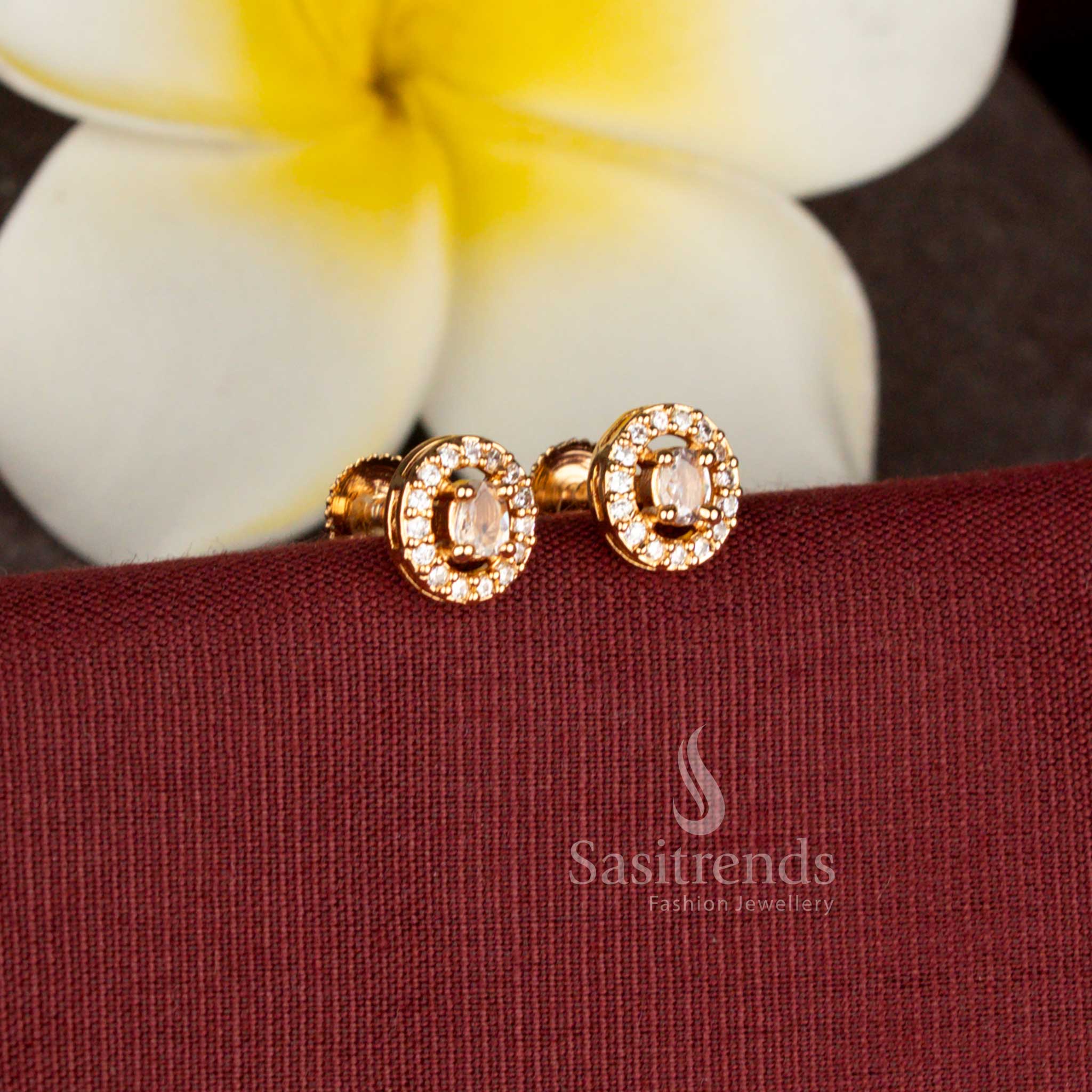 Beautiful oval design American Diamond stud earrings with elegant craftsmanship - Sasitrends