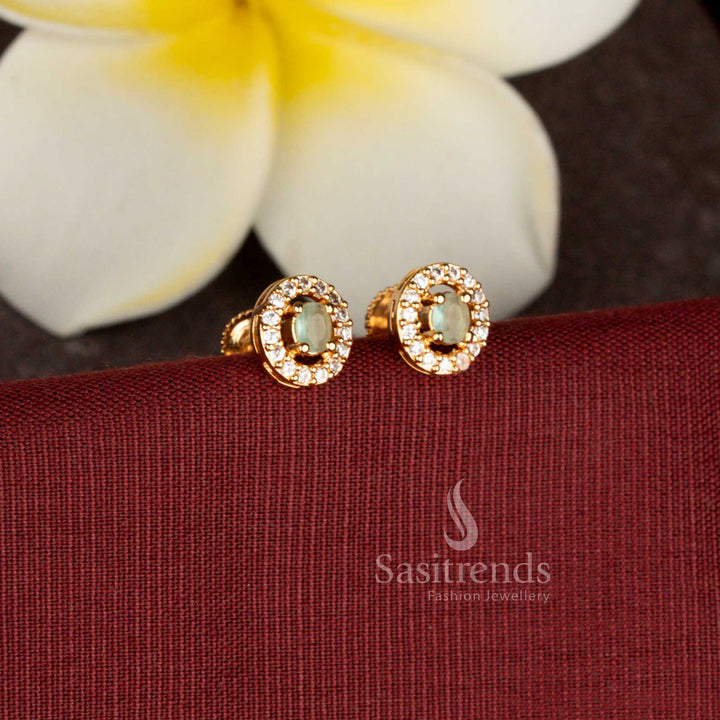 Beautiful oval design American Diamond stud earrings with elegant craftsmanship - Sasitrends
