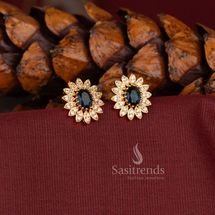 Beautiful sunflower bloom American Diamond earrings with elegant craftsmanship - Sasitrends