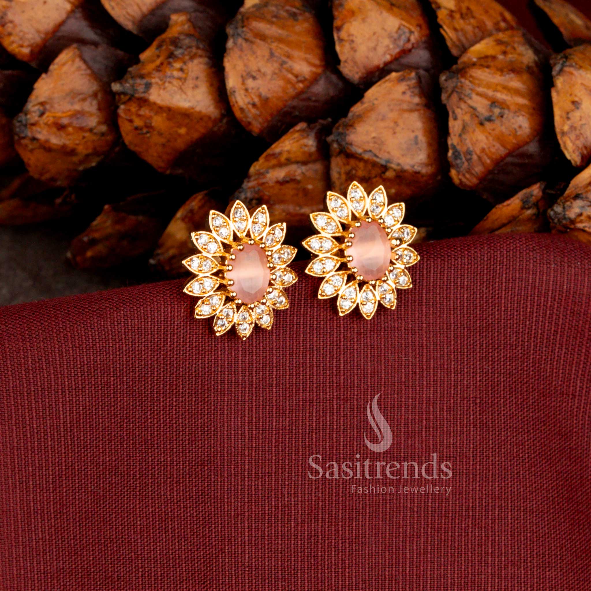 Beautiful sunflower bloom American Diamond earrings with elegant craftsmanship - Sasitrends