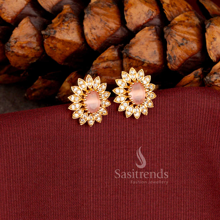 Beautiful sunflower bloom American Diamond earrings with elegant craftsmanship - Sasitrends