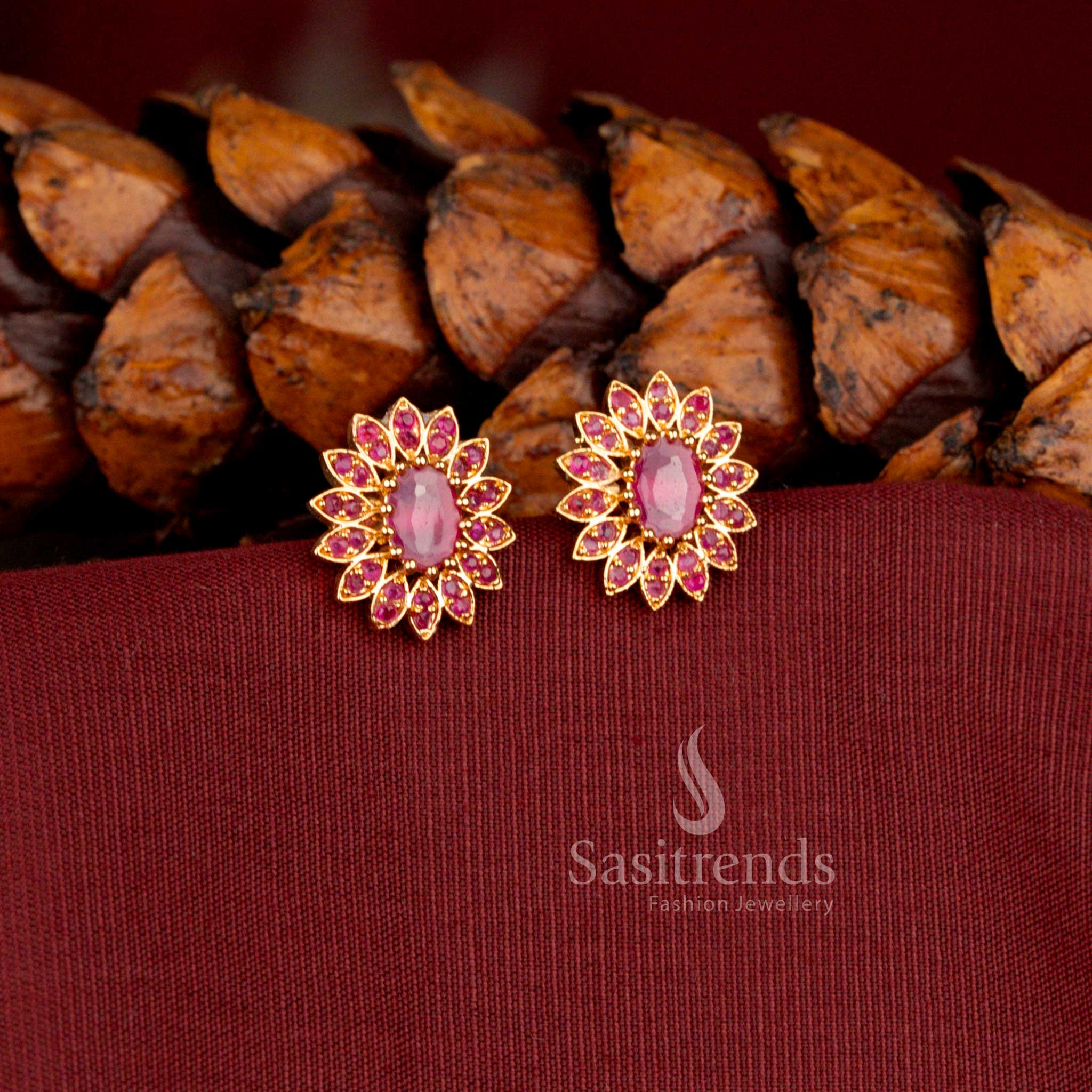 Guaranteed One Gram Micro Gold Plated bridal floral stud earrings for weddings - Sasitrends