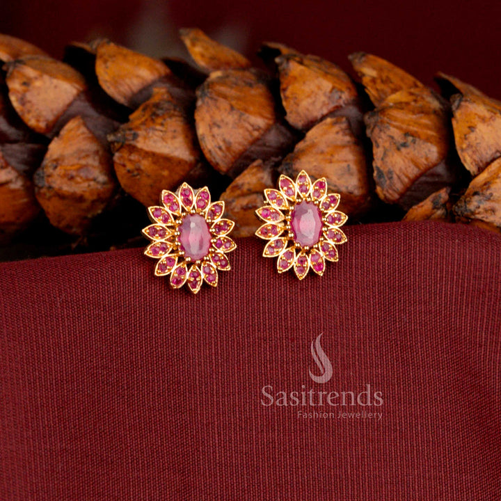 Guaranteed One Gram Micro Gold Plated bridal floral stud earrings for weddings - Sasitrends
