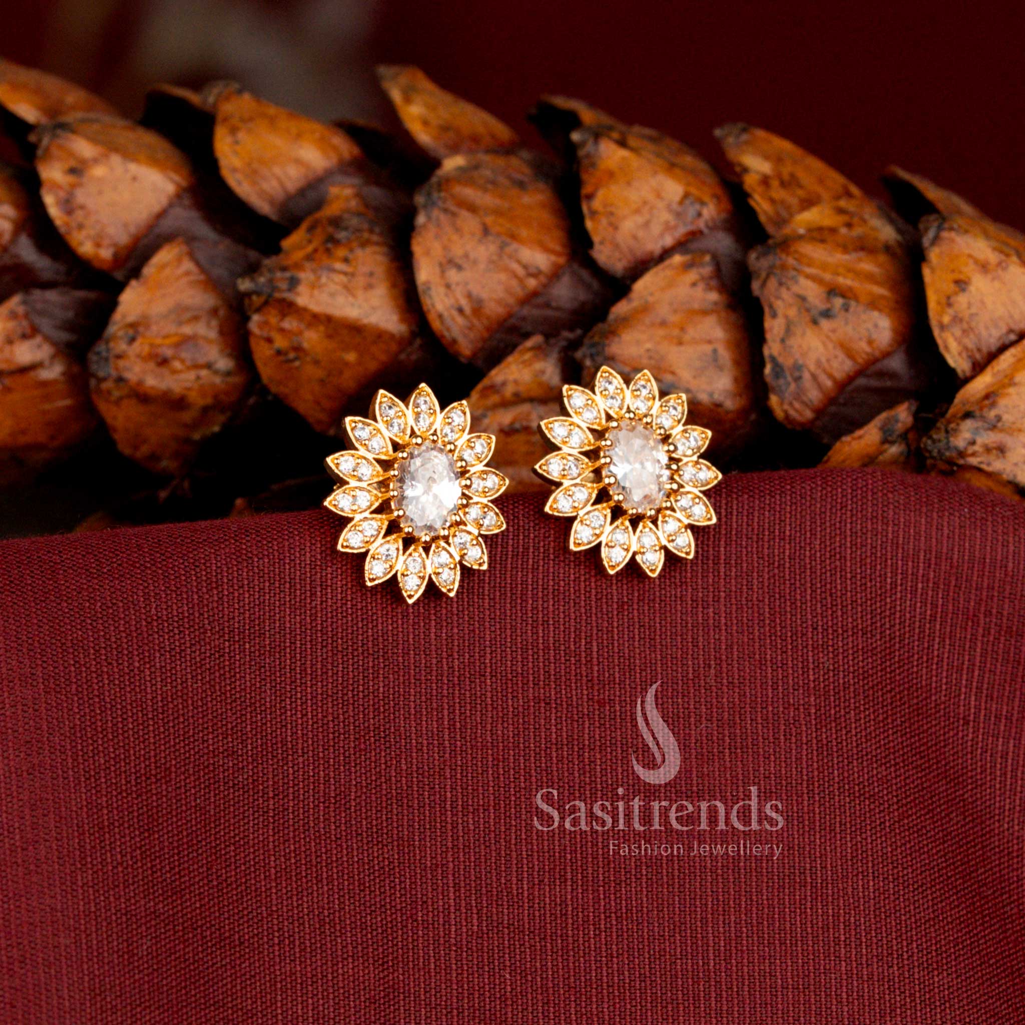 Elegant floral American Diamond stud earrings that look like real gold - Sasitrends