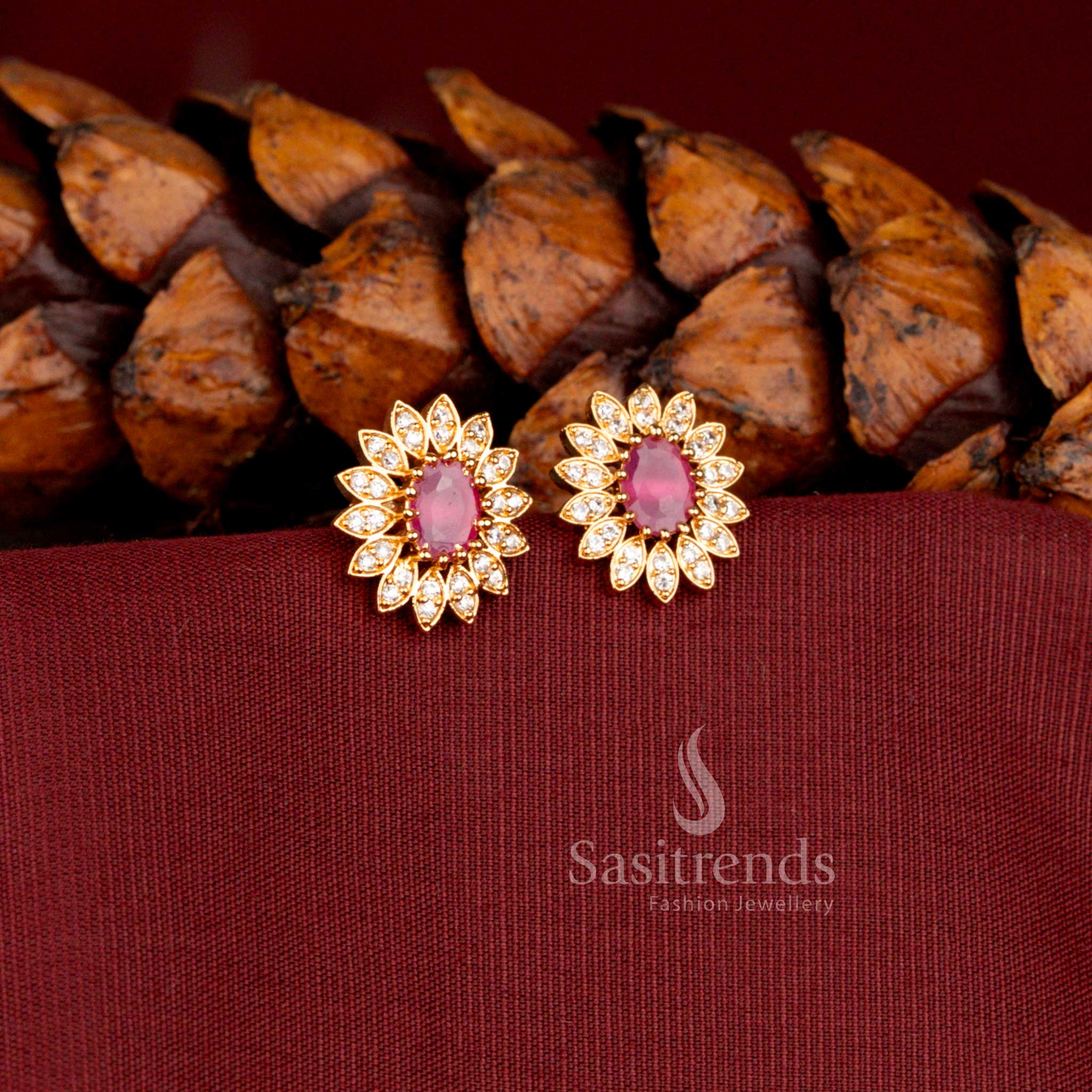 Traditional sunflower design American Diamond earrings for women - Sasitrends