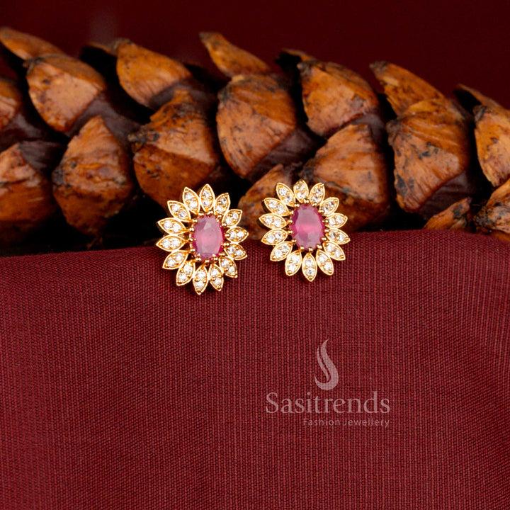Traditional sunflower design American Diamond earrings for women - Sasitrends