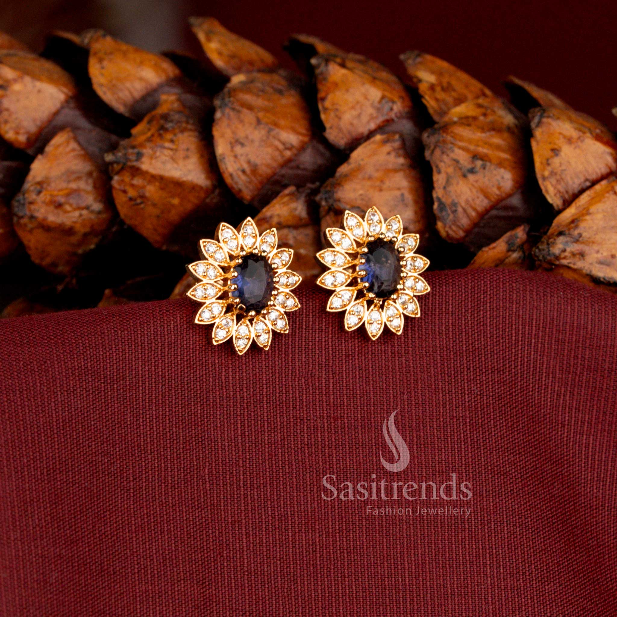 Elegant floral American Diamond stud earrings that look like real gold - Sasitrends