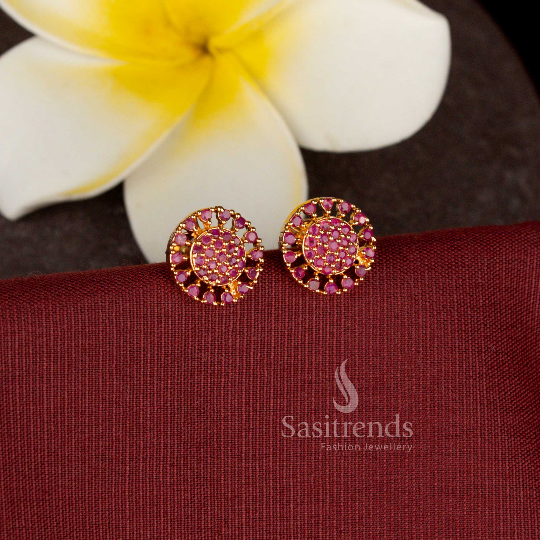Elegant floral halo American Diamond stud earrings that look like real gold - Sasitrends