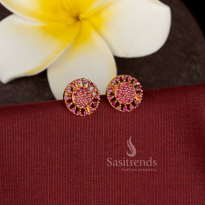 Elegant floral halo American Diamond stud earrings that look like real gold - Sasitrends