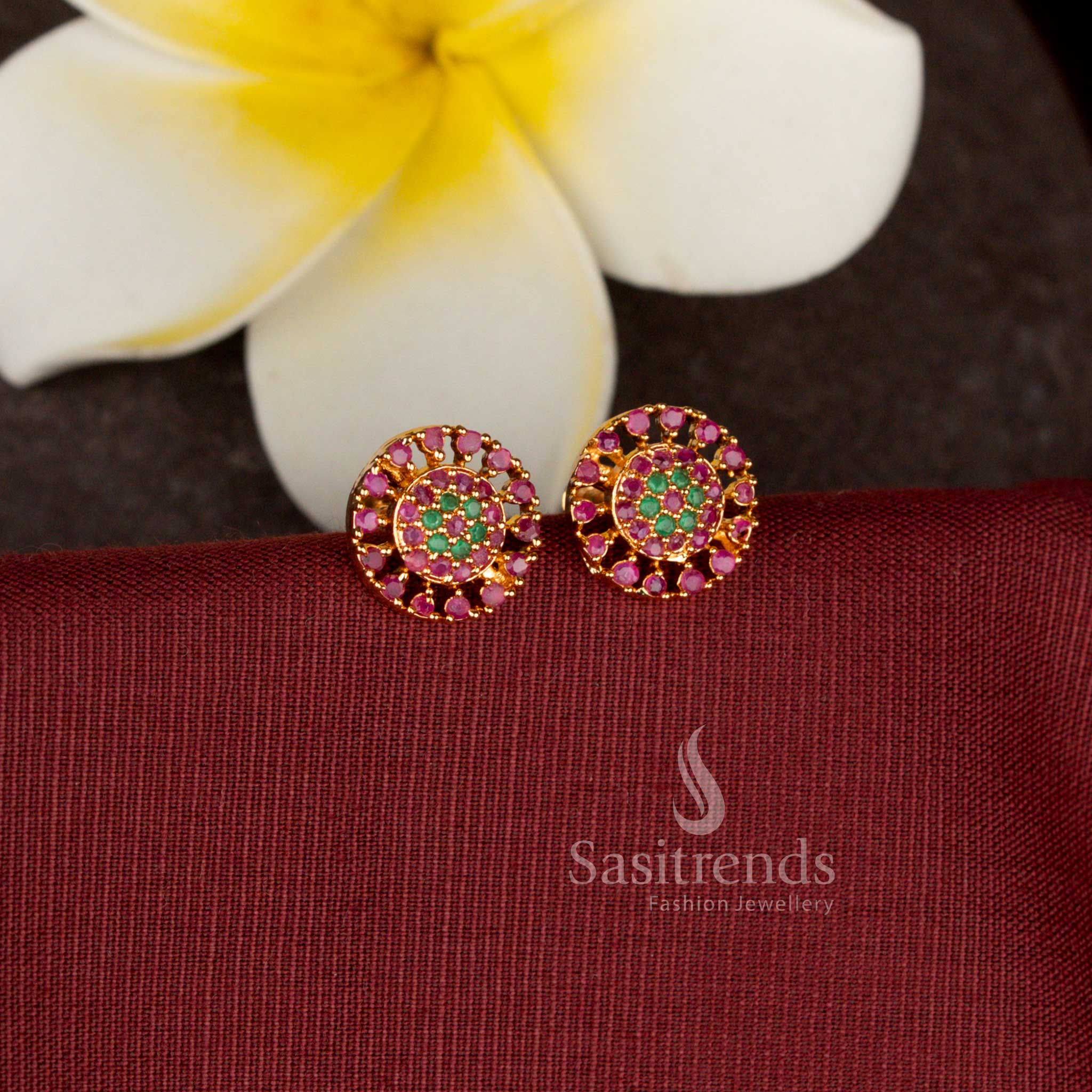 Elegant floral halo American Diamond stud earrings that look like real gold - Sasitrends