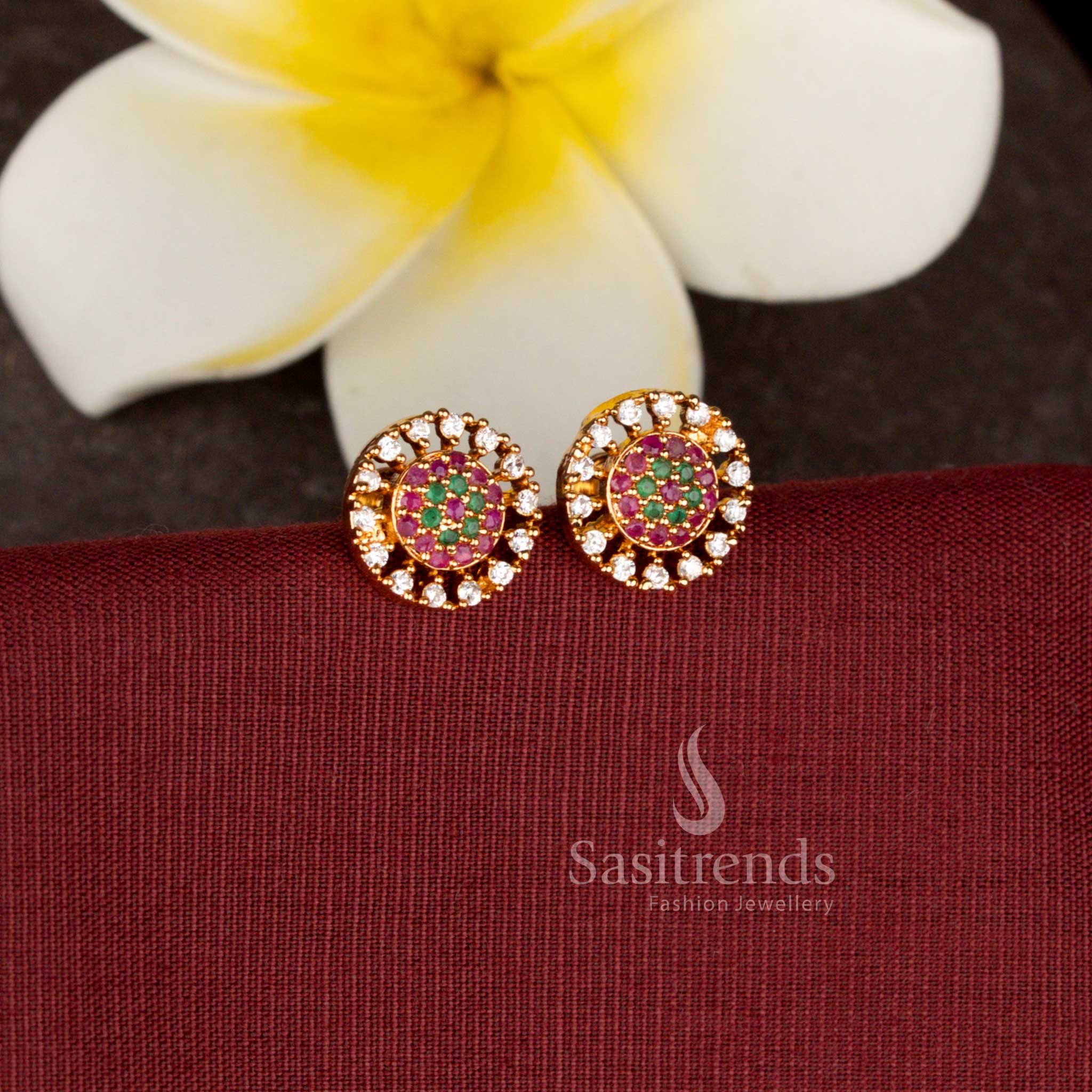 Guaranteed One Gram Micro Gold Plated bridal floral stud earrings for weddings - Sasitrends