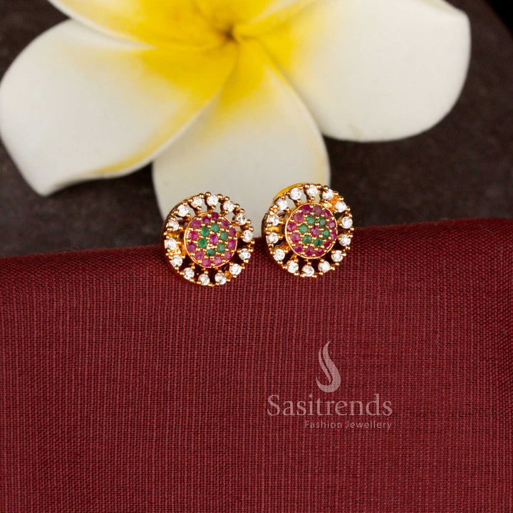 Elegant Micro Gold Plated Floral Halo American Diamond Stud Earrings - Sasitrends