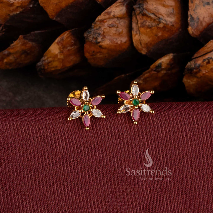 Traditional Micro Gold Plated Marquise Stone Floral Stud Earrings - Sasitrends
