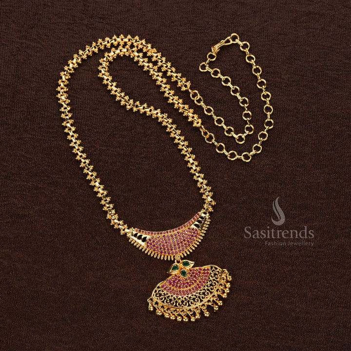 Traditional micro gold plated Gajiri necklace with green and ruby AD stones - Sasitrends