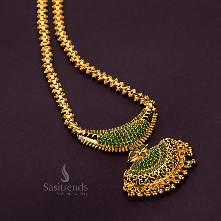 Traditional micro gold plated Gajiri necklace with green AD stones - Sasitrends