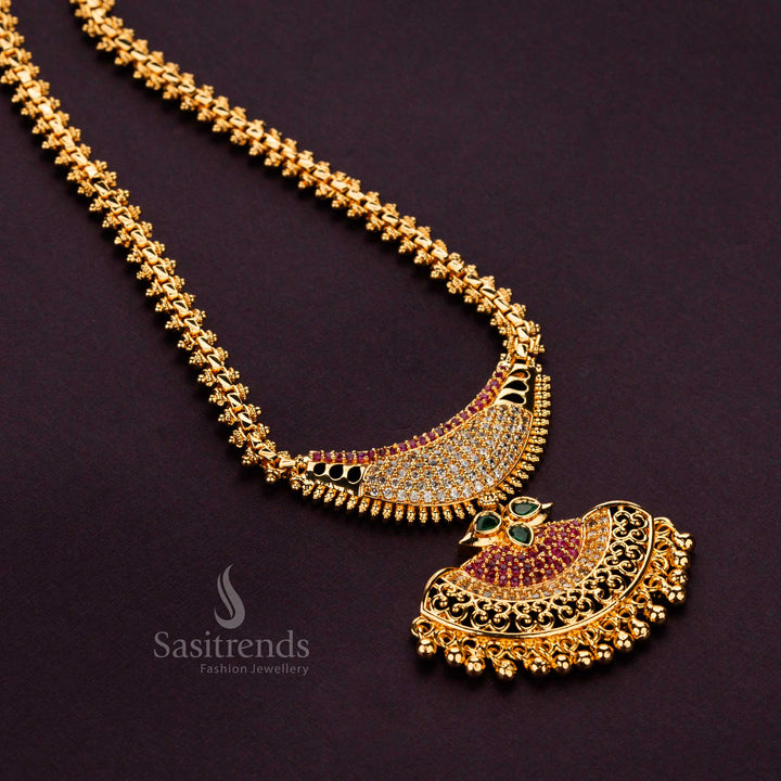 Elegant micro gold plated multi color AD stone Gajiri necklace for weddings - Sasitrends