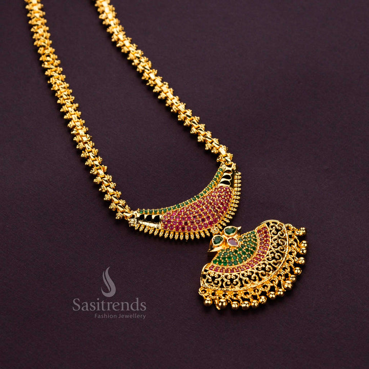 Elegant ruby and green AD stone micro gold plated Gajiri necklace for events - Sasitrends