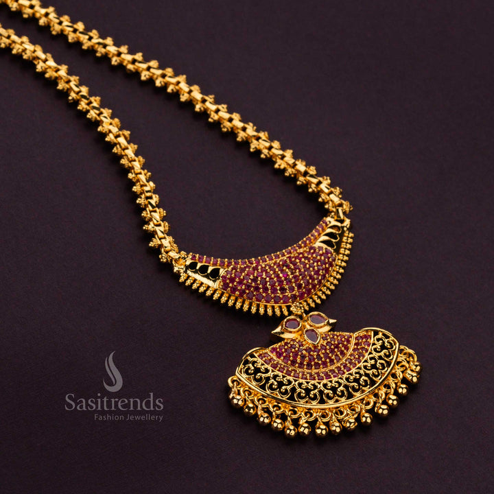 Ruby stone pendant Gajiri necklace in micro gold plating for traditional events - Sasitrends