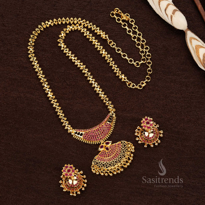 Elegant ruby AD stone micro gold plated Gajiri necklace for celebrations - Sasitrends