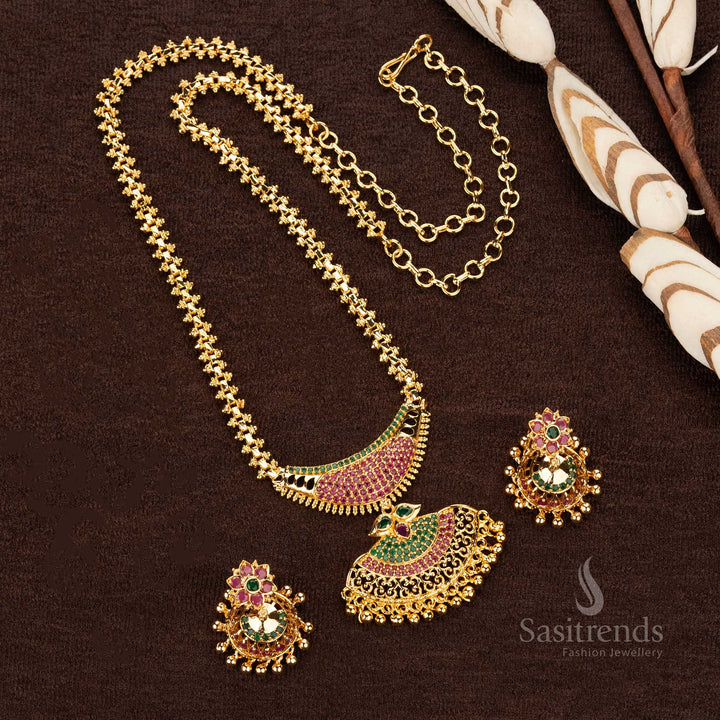 Ruby green stone pendant Gajiri necklace in micro gold plating for traditional wear - Sasitrends