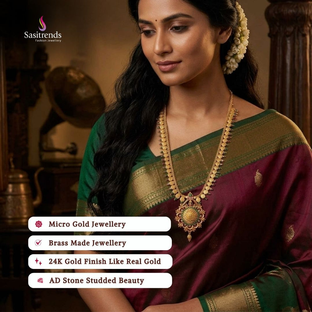 Guaranteed Micro gold plated AD stone long necklace model image - Sasitrends