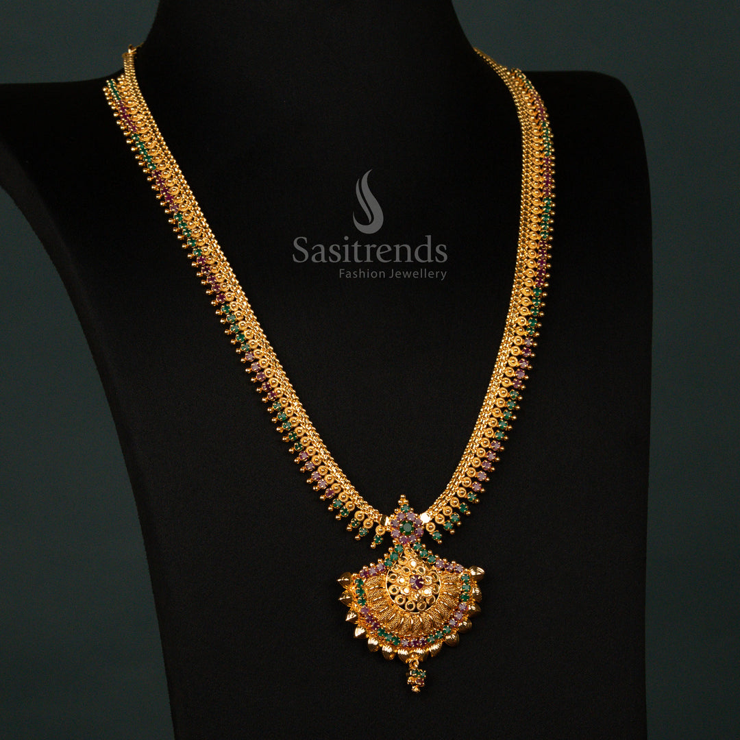 Sasitrends Traditional Grand One Gram Micro Gold Long Haram Necklace