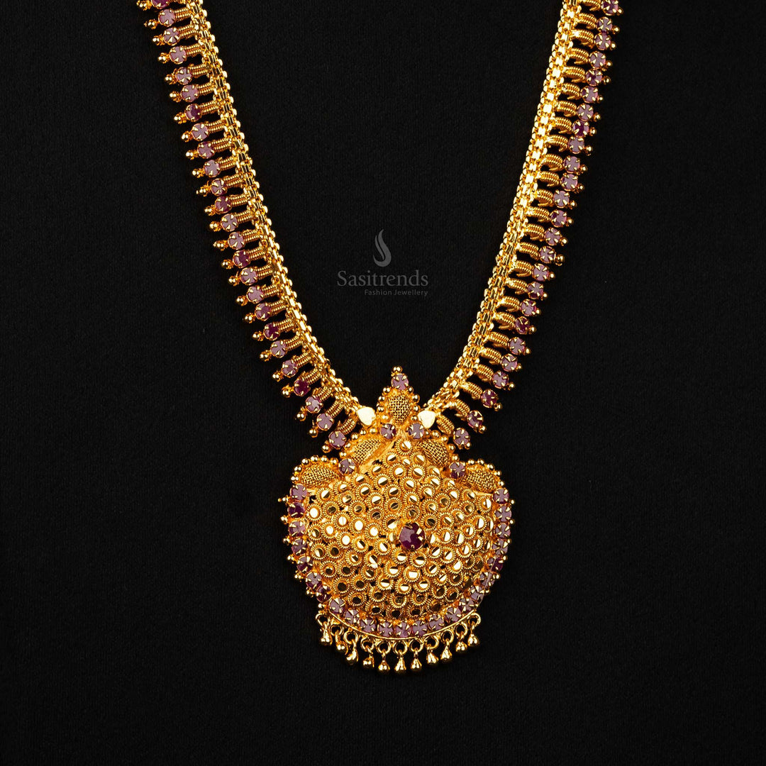 One Gram Micro Gold Plated Long Haram Necklace with Teardrop