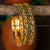 Traditional One Gram Micro Gold Plated Guaranteed Two Line Green AD Stones Floral Designer Bangles 