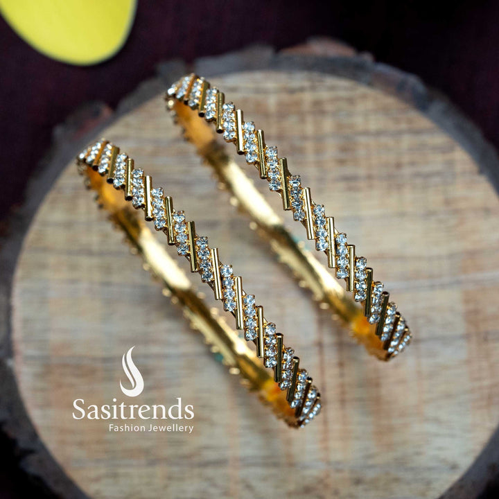 Traditional Wear Micro Gold Plated White American Diamond Stone Studded Bangles