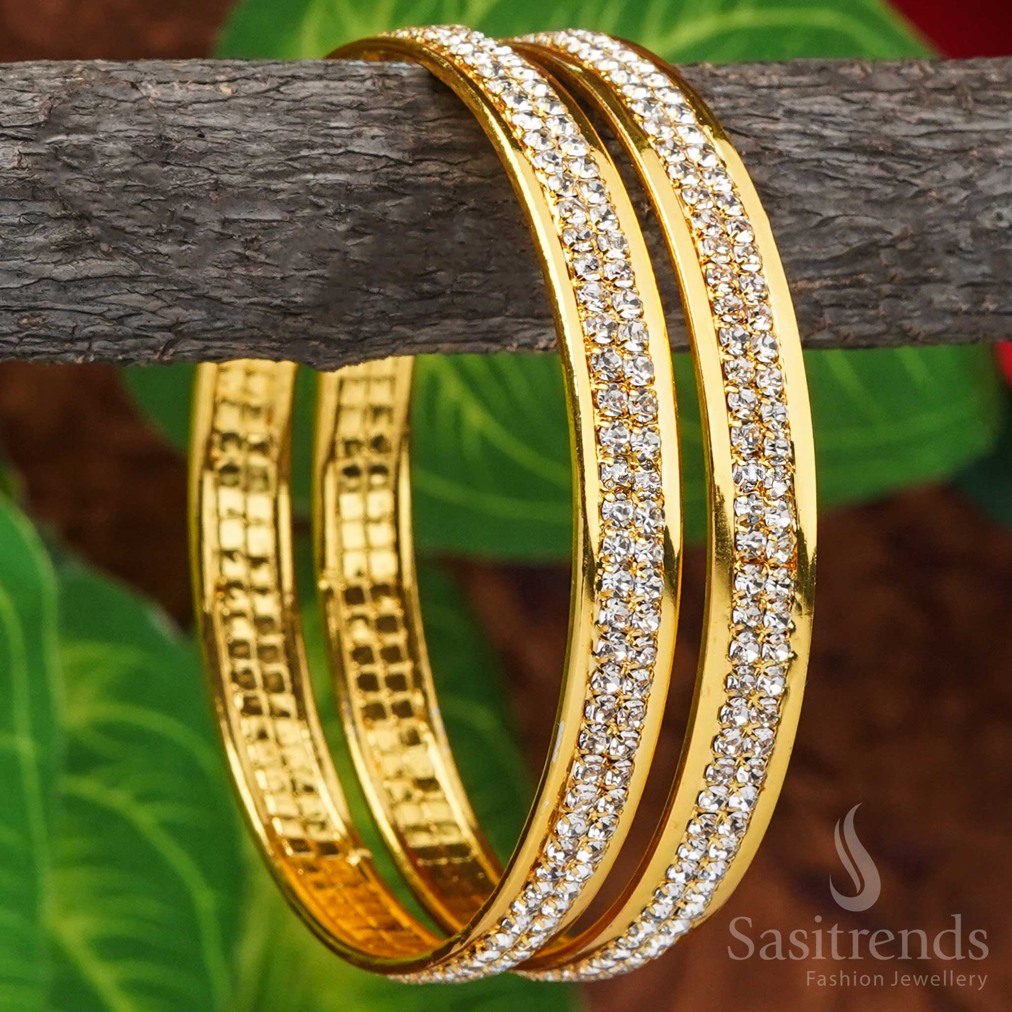 Micro Gold Plated Double Line AD Stones Studded Bangles