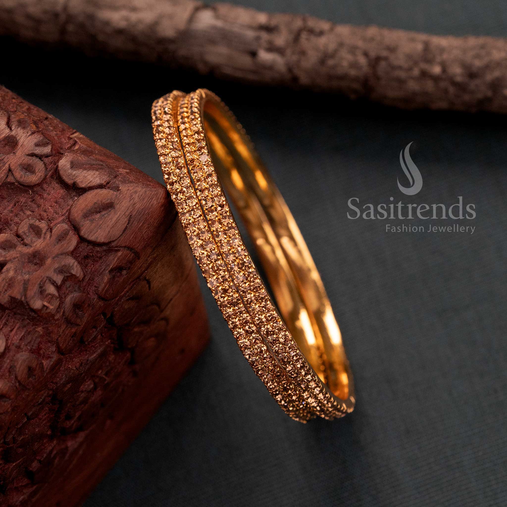 Traditional Wear Guaranteed Micro Gold Plated Two Line Honey American Diamond Stone Studded Bangles