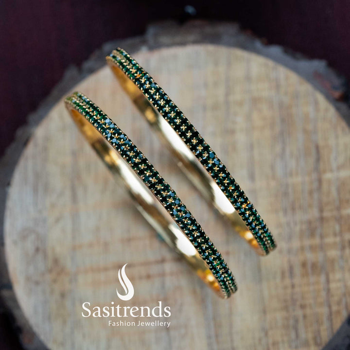 Traditional Wear Micro Gold Plated Bangles with Sparking Stones - Sasitrends - Sasitrends