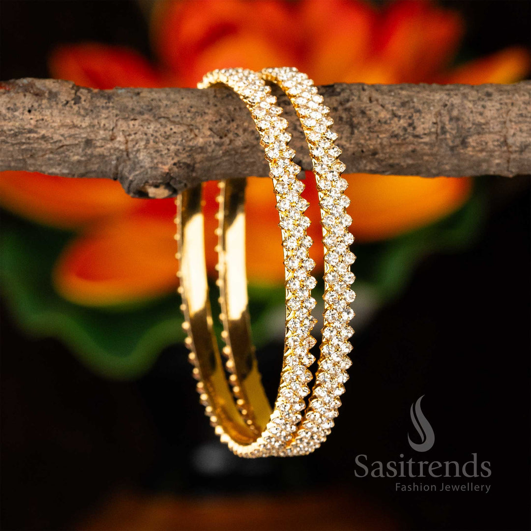 Guaranteed Traditional Temple Wear Micro Plated White AD Stone Studded Bangles Sasitrends Online Shopping