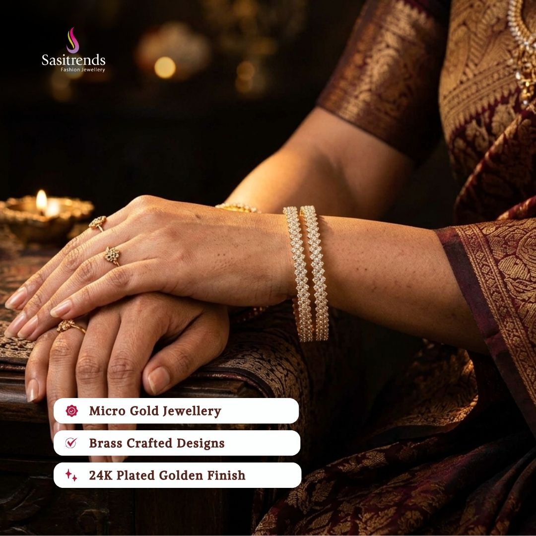 Guaranteed Micro gold plated AD stone bangles model image - Sasitrends