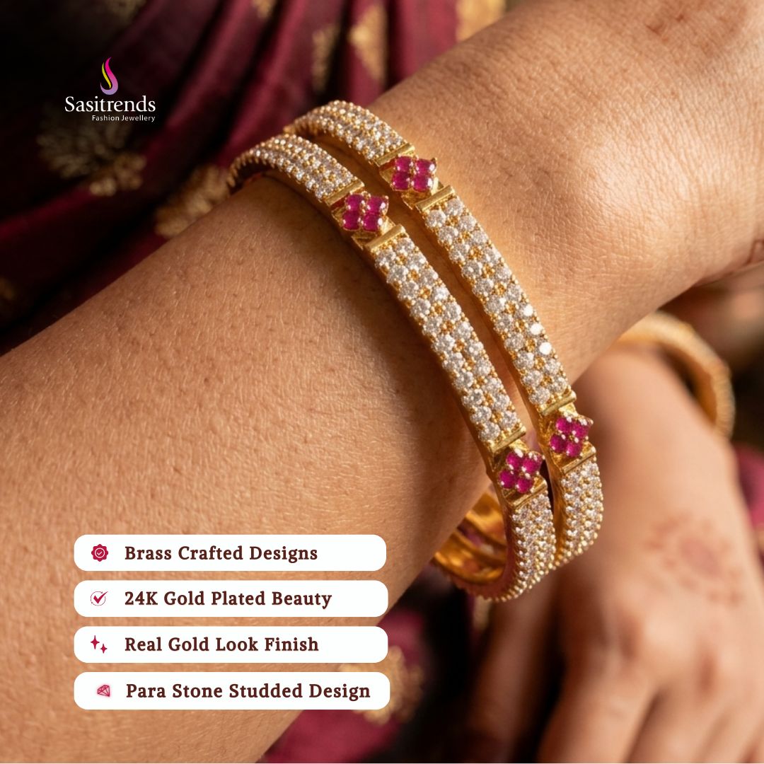 Guaranteed real gold look 24k micro gold plated para stone bangles model image - Sasitrends