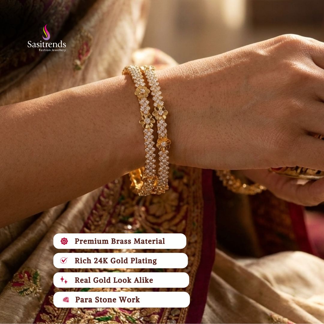 Guaranteed real gold look 24k micro gold plated para stone bangles model image - Sasitrends