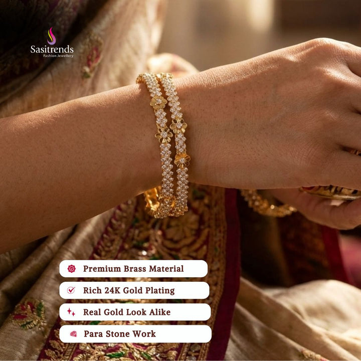 Guaranteed real gold look 24k micro gold plated para stone bangles model image - Sasitrends