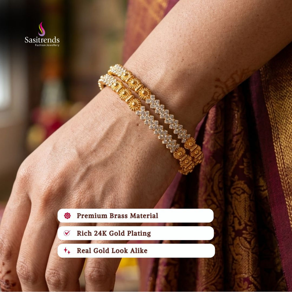 Guaranteed real gold look 24k micro gold plated para stone bangles model image - Sasitrends