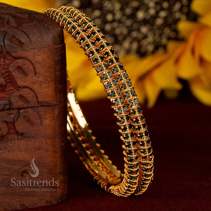 Stunning One Gram Micro Gold Plated Bangles with Full-Frame Stone Embellishment – Guaranteed Traditional Festive Wear - Sasitrends