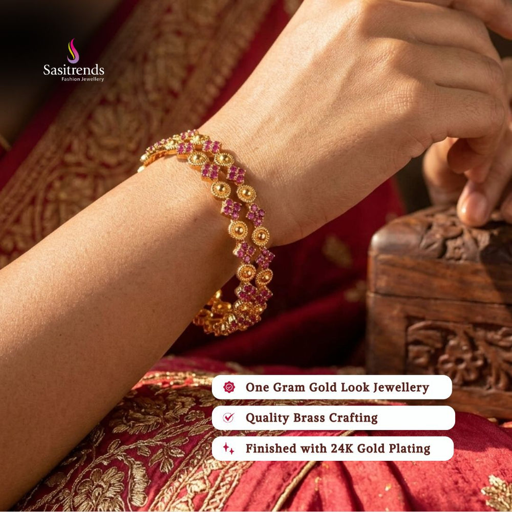 Guaranteed real gold look 24k micro gold plated para stone bangles model image - Sasitrends