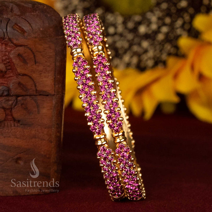 Gorgeous Micro Gold Plated Bangles with Bold Dense Stone Setting – One Gram Guaranteed Traditional Festive Wear - Sasitrends