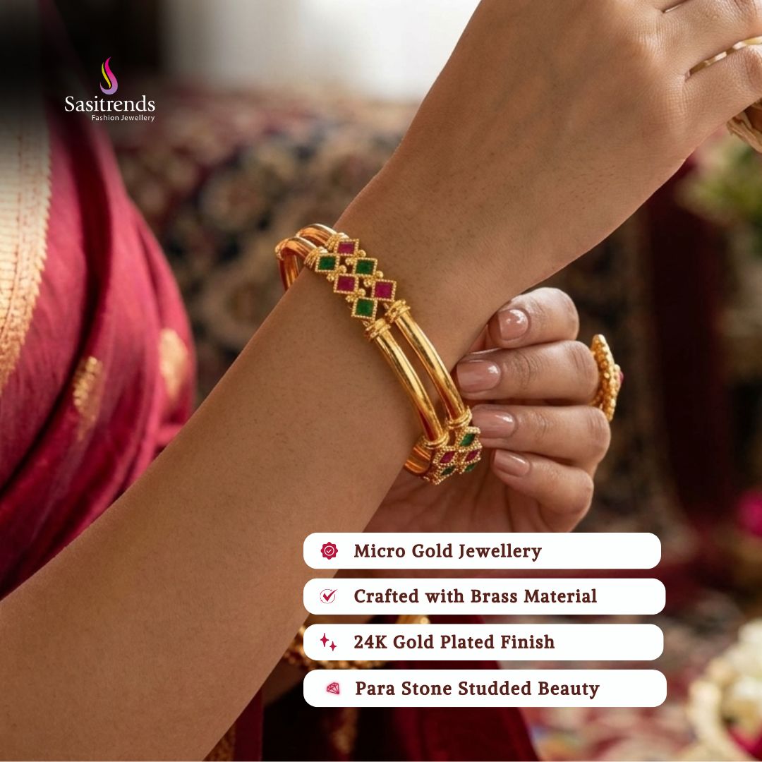 Guaranteed real gold look 24k micro gold plated para stone bangles model image - Sasitrends