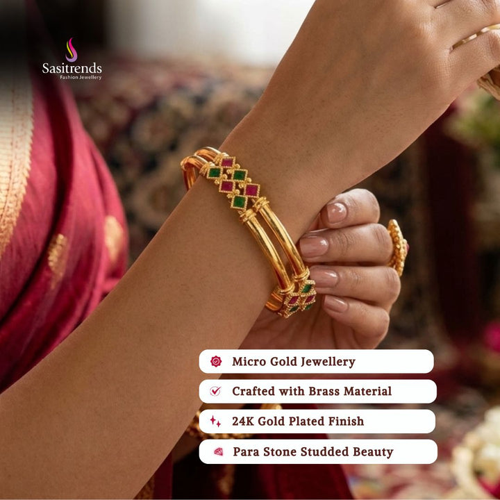 Guaranteed real gold look 24k micro gold plated para stone bangles model image - Sasitrends