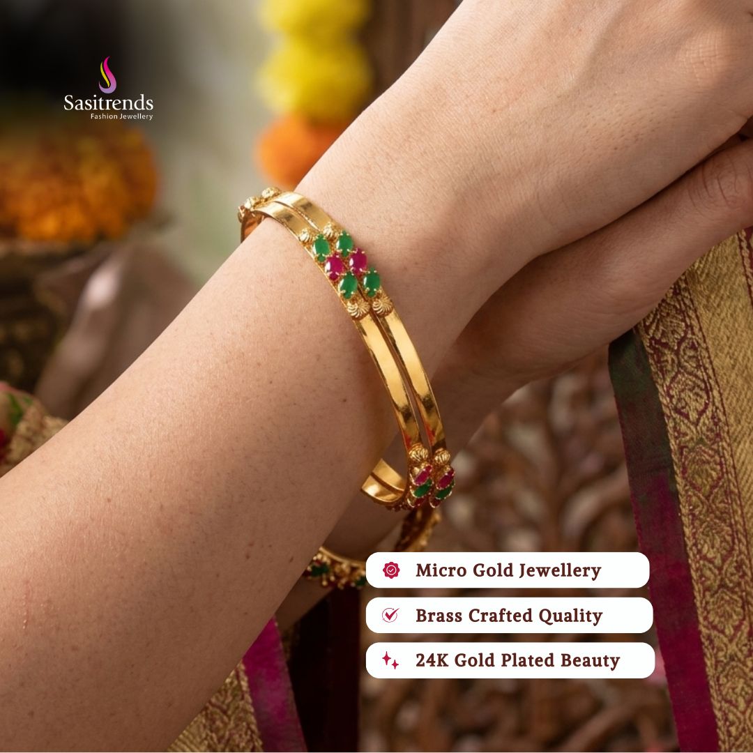 Guaranteed real gold look 24k micro gold plated para stone bangles model image - Sasitrends
