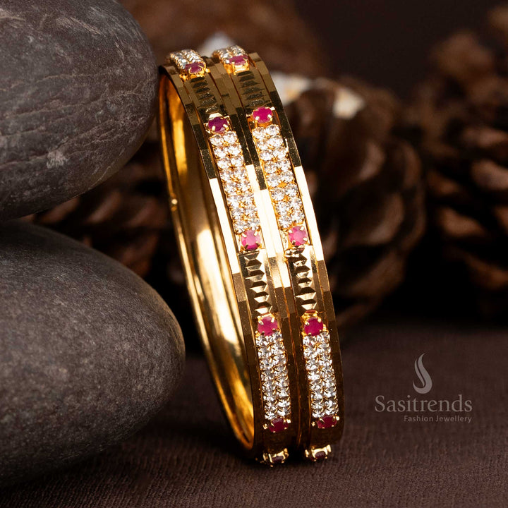 Traditional bridal CZ bangles with gold finish by Sasitrends