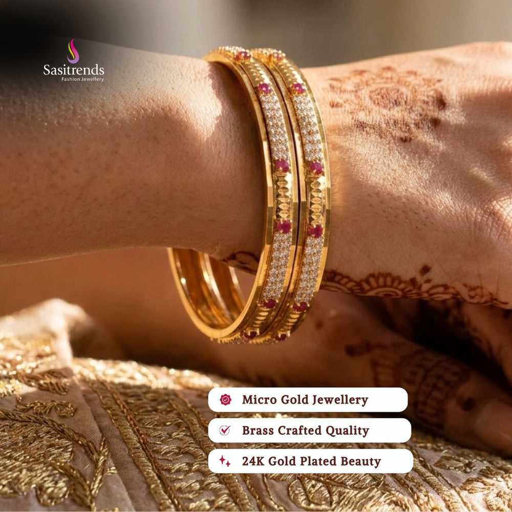 Guaranteed real gold look 24k micro gold plated para stone bangles model image - Sasitrends
