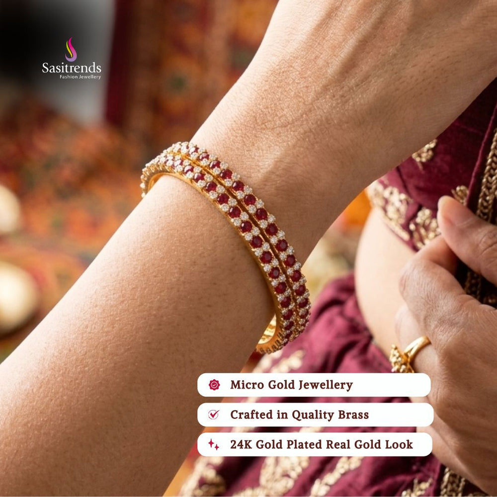 Guaranteed real gold look 24k micro gold plated para stone bangles model image - Sasitrends