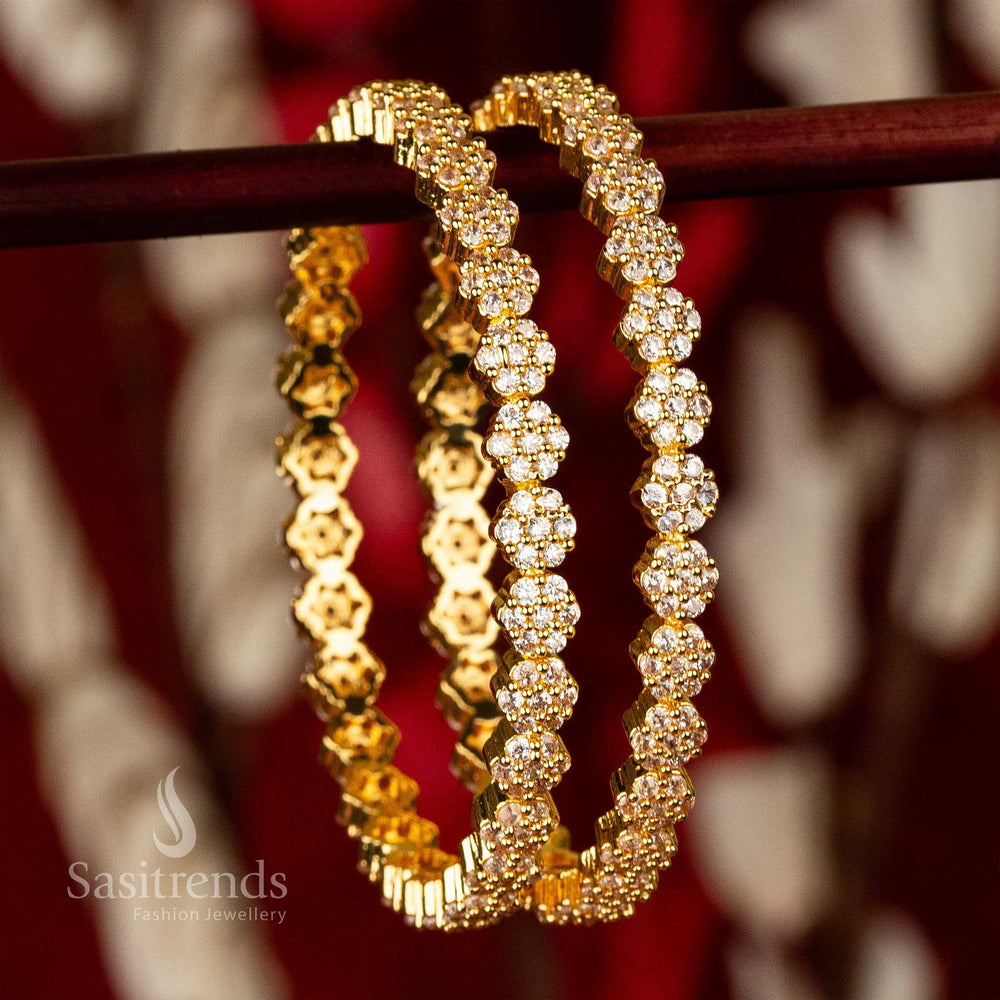 Elegant Micro Gold Plated Flower Designer White AD Stone Bangles Sasitrends Online Shopping